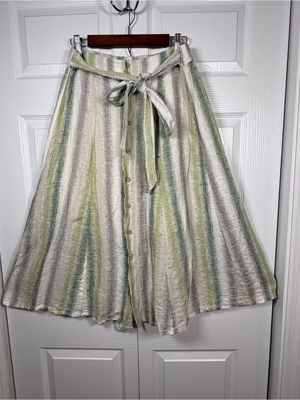 Tregene 100% Linen Button Front Midi Skirt L Coastal Cottagecore Boho